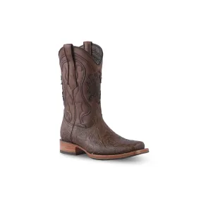 Texas Country Western Boot Cincelado Flores Cafe Rodeo Toe E636