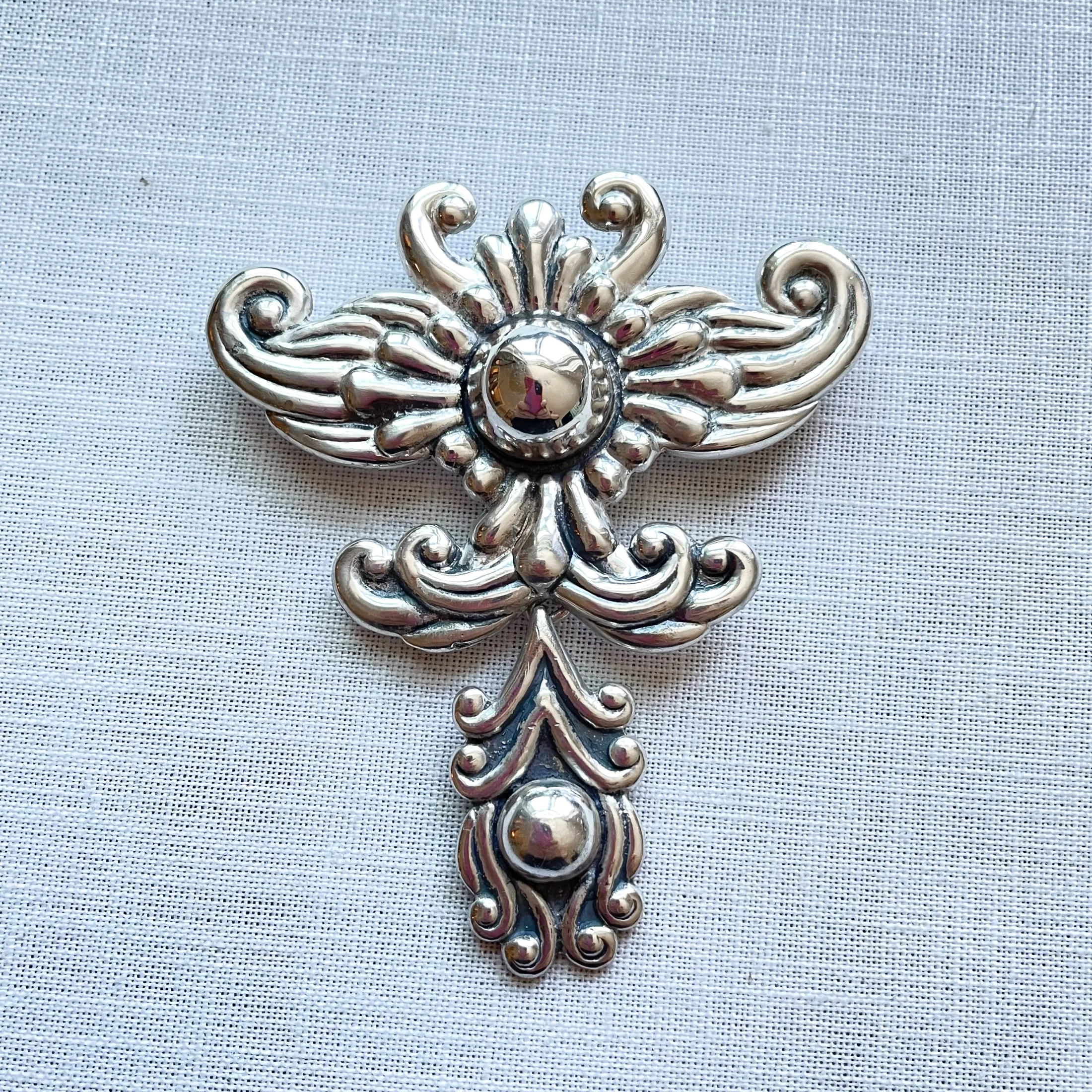 Vintage 40s Los Castillo Sterling Brooch/Pendant, Articulated #548 Taxco Mexico