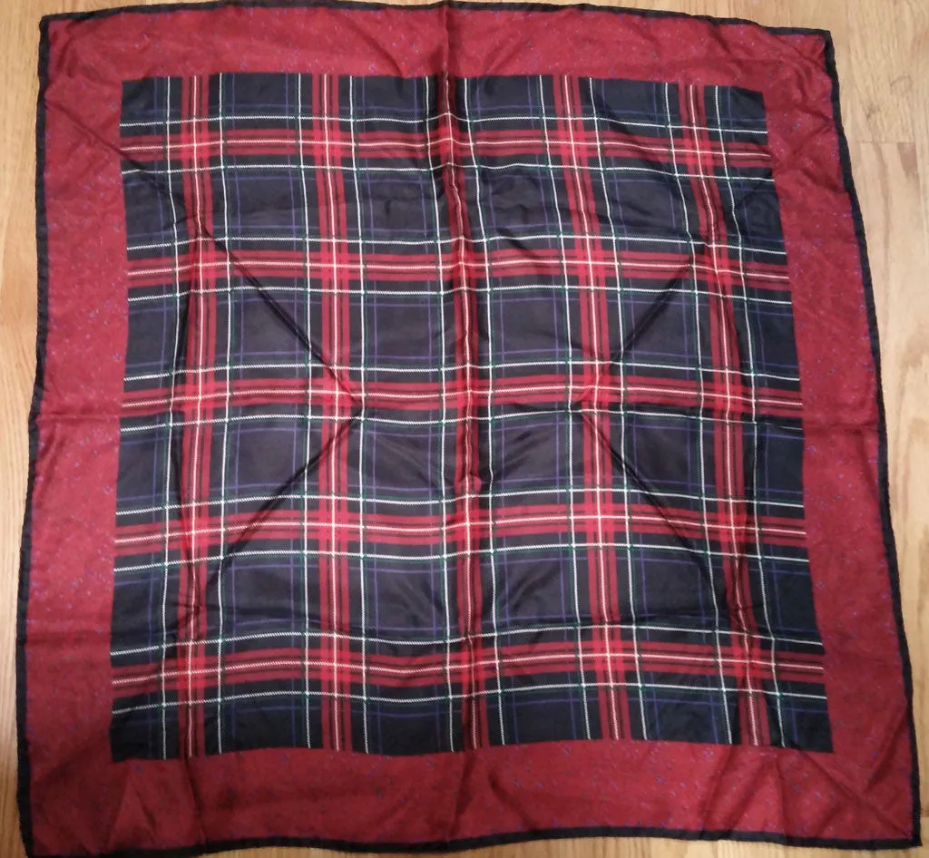 *VINTAGE SCARLET PLAID SILK SCARF MADE IN ITALY